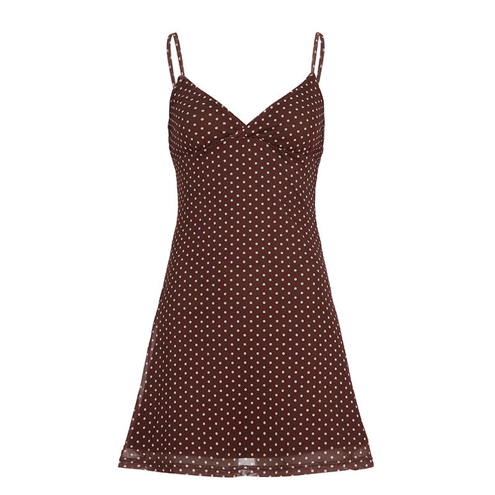 Damen süßes Spaghettiträger-Kleid mit Punktmuster und fließendem Schnitt Skovae