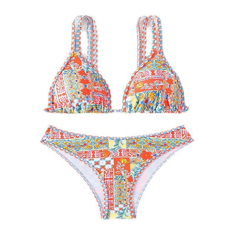 Dame triangel-bikini med justerbare stropper og farverigt mønster Skovae