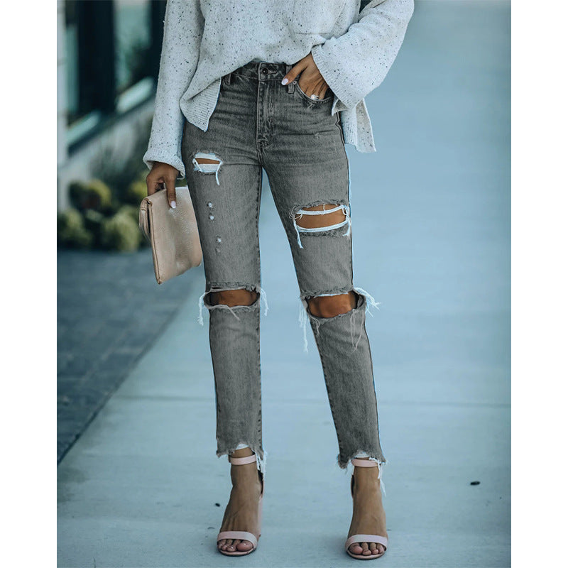 Dame distressed jeans med høj talje Stilla
