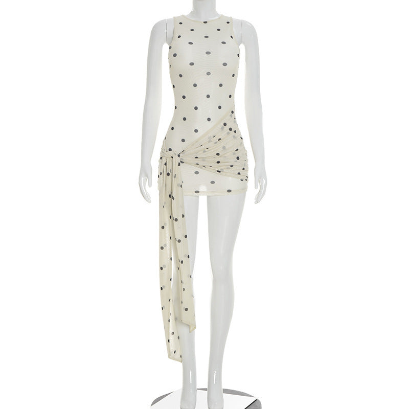Damen Figurschmeichelndes Minikleid mit asymmetrischem Schnitt und Punkten Skovae