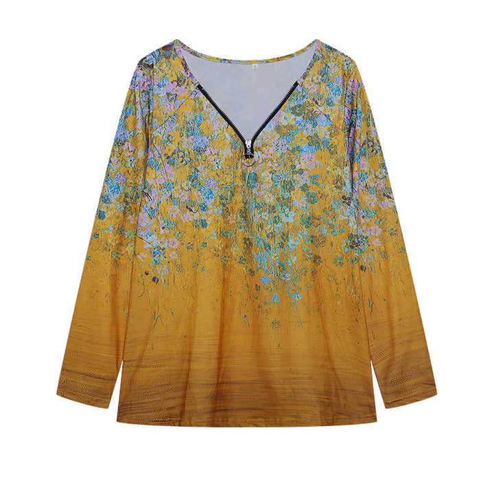 Dame Langarm Kunstnerisk Floral Tryktop Stilla