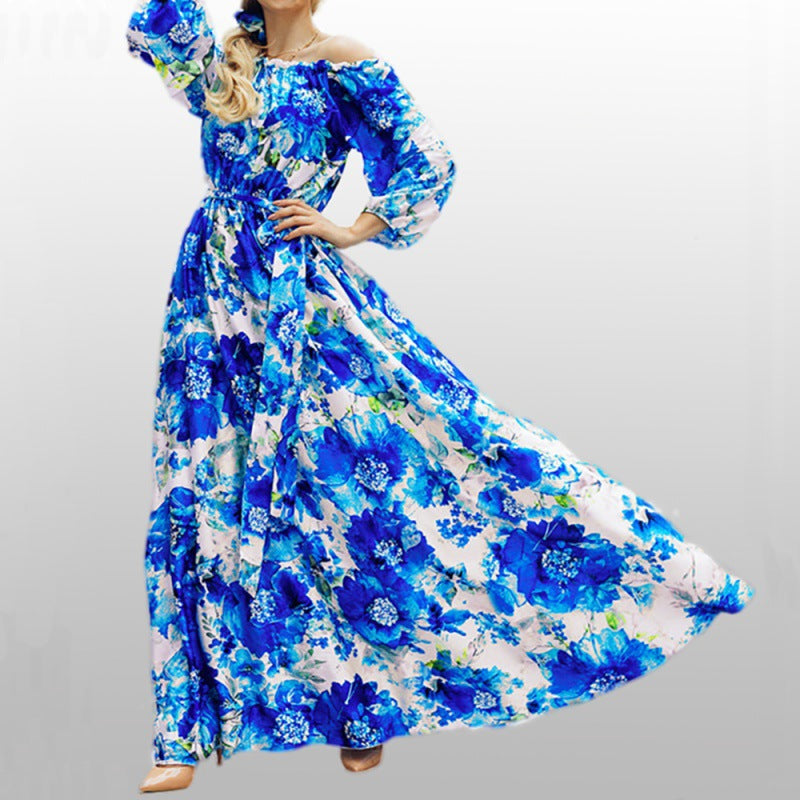 Dame Floral Print Off-Shoulder Maxikjole Stilla