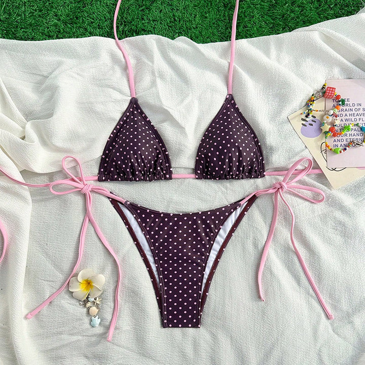 Dame triangle bikini med legende prikmønster og justerbar talje Skovae