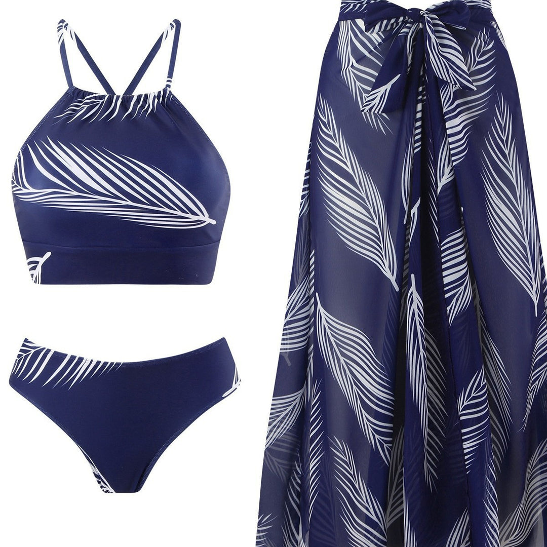 Dame bikini-sæt med svajende indpakningsskørt og elegant palmebladmønster Stilla