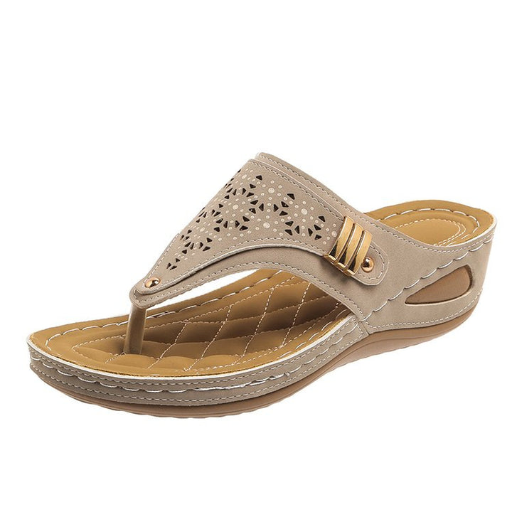 Dame nan behagelig flip-flop sandaler med ergonomisk komfortfodseng og dekorativ perforering Skovae