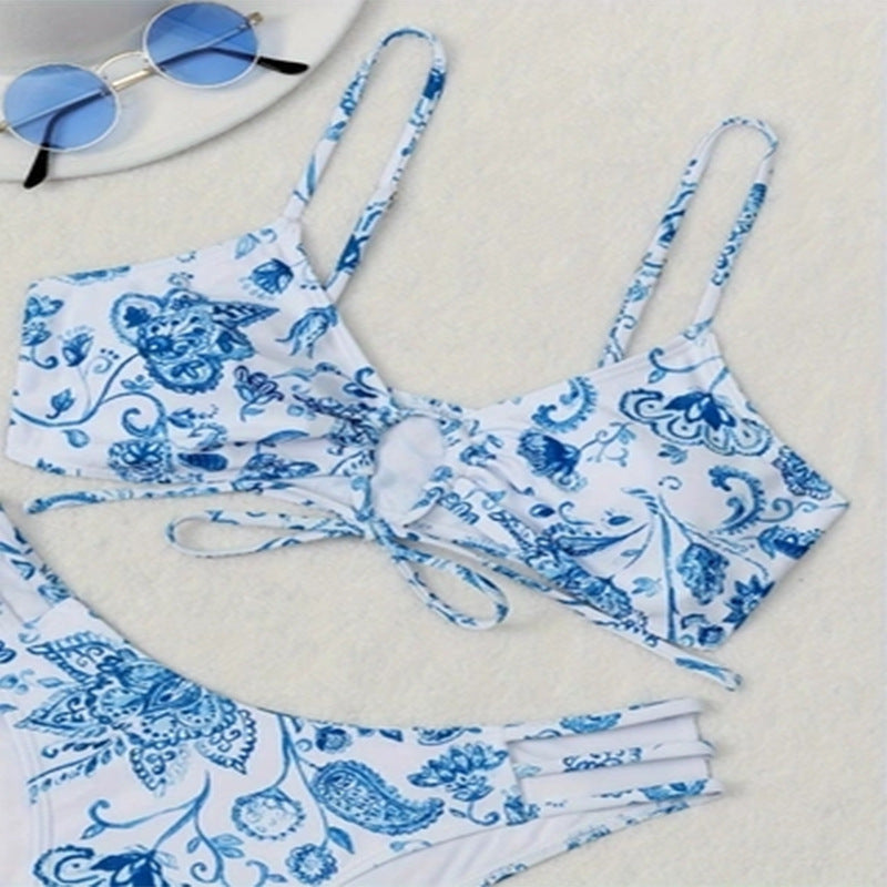 Dame Bikini-sæt med blomsterdesign og raffineret snøring Skovae