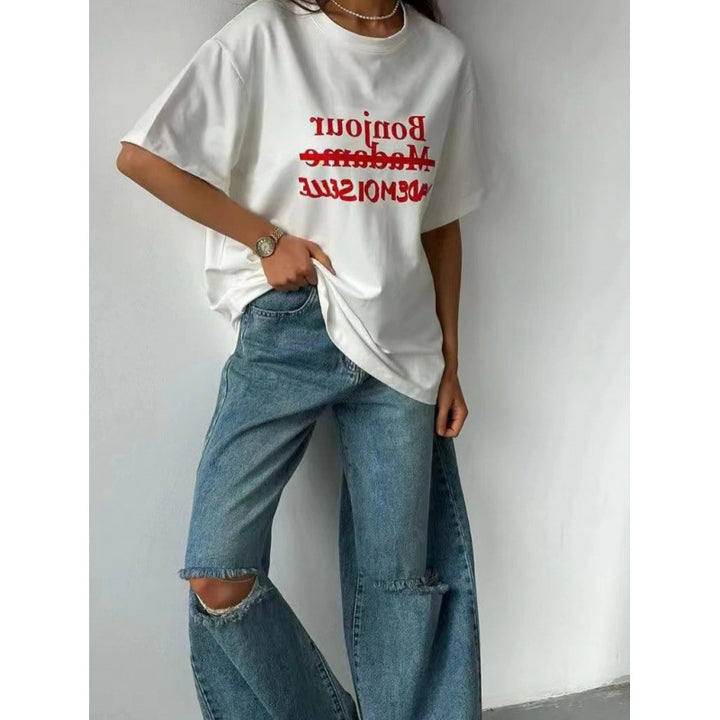 Dame Casual Oversized T-shirt med kreativt statementsprint Stilla