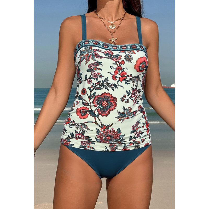 Dame Tankini sæt med blomsterdesign og justerbare stropper Skovae