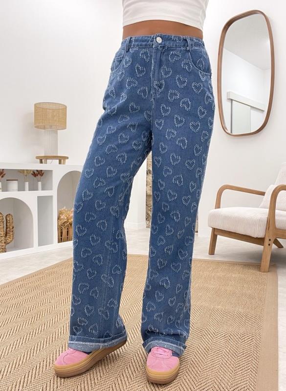 Kvinders løstsiddende jeans med blomstermønster Stilla