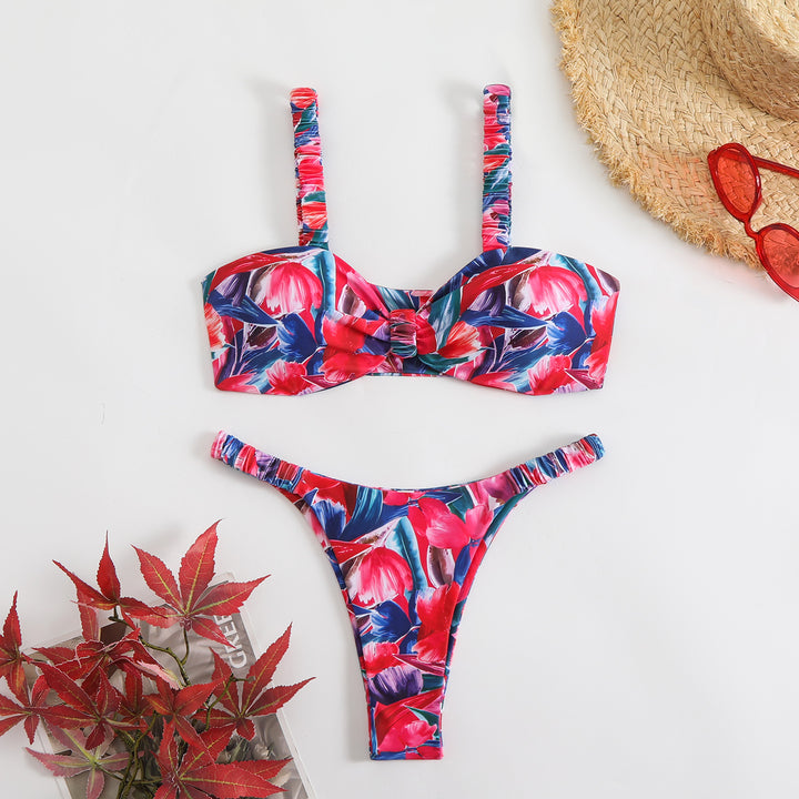 Femme Floral Print Bralette og High-Cut Bikini Bottom Sæt Stilla