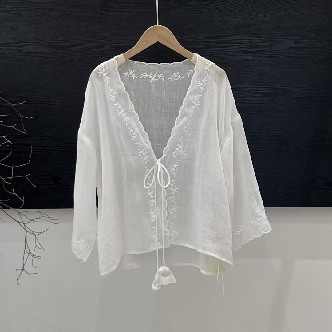 Femme Letvægts Broderet Kimono Bluse Stilla