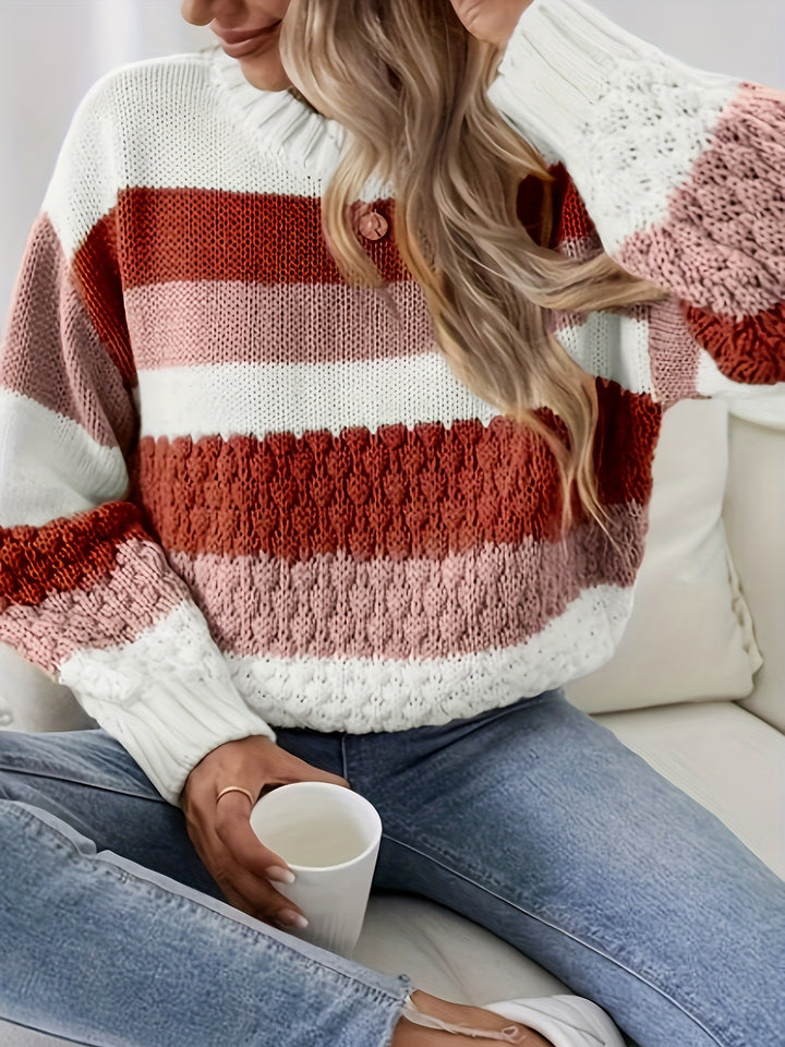 Damer Grovstrik Stribet Pullover Trøje Stilla