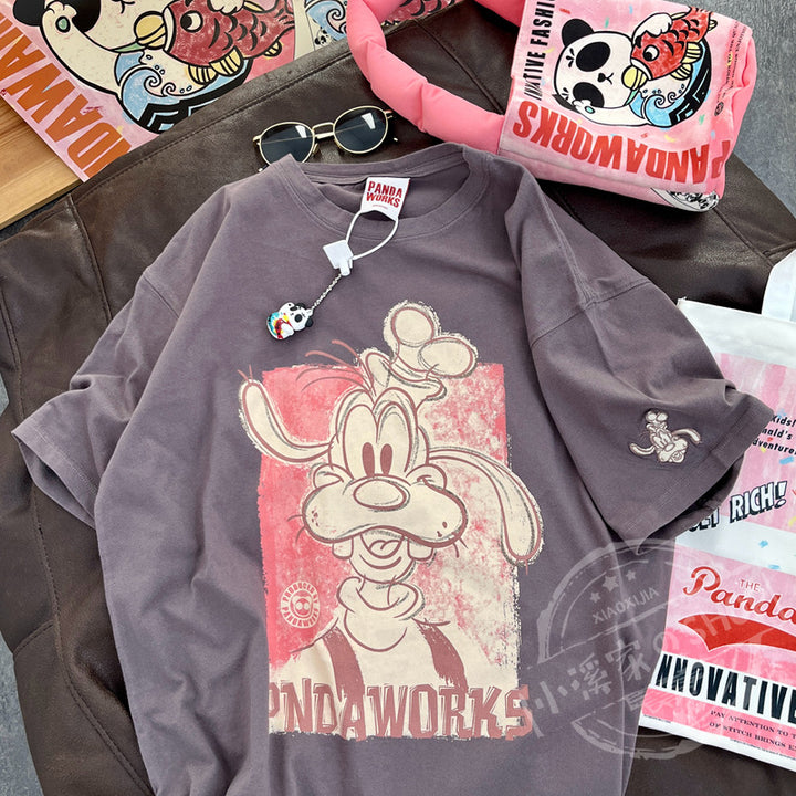 Dame T-shirt med kreativt cartoon-design og afslappet snit Stilla