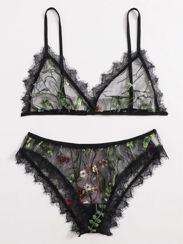 Dame Spids Blomster Bralette og Trusse Sæt Stilla