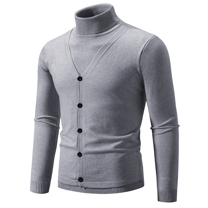 Herrer elegant rullekravepullover med knaplukning og fin strikkestruktur Stilla