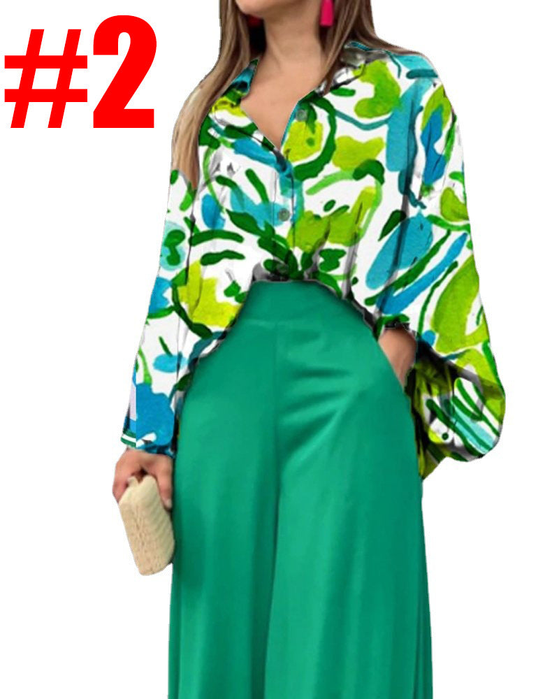 Dame fritidsbluse med farverig marmortryk og loose fit Stilla