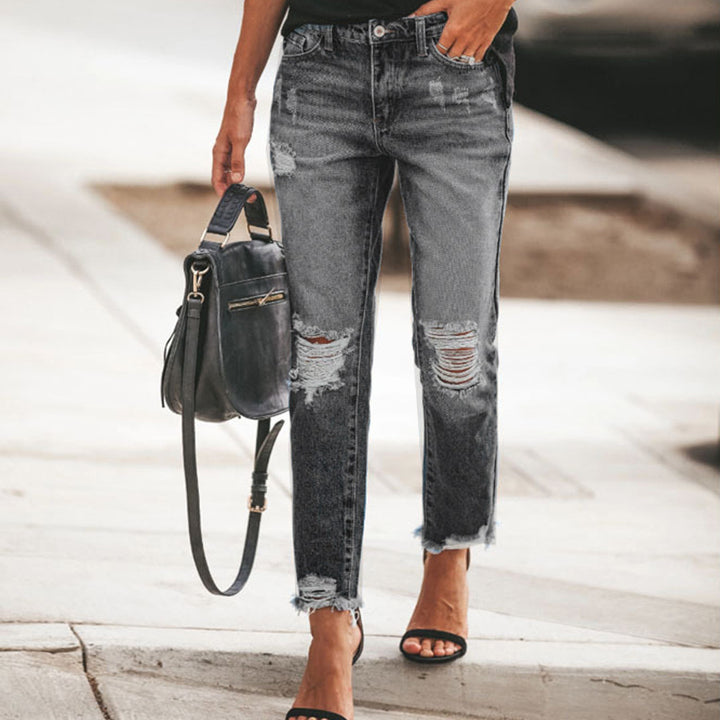 Damer Destroyed Mom Jeans med frynser og afslappet snit Skovae