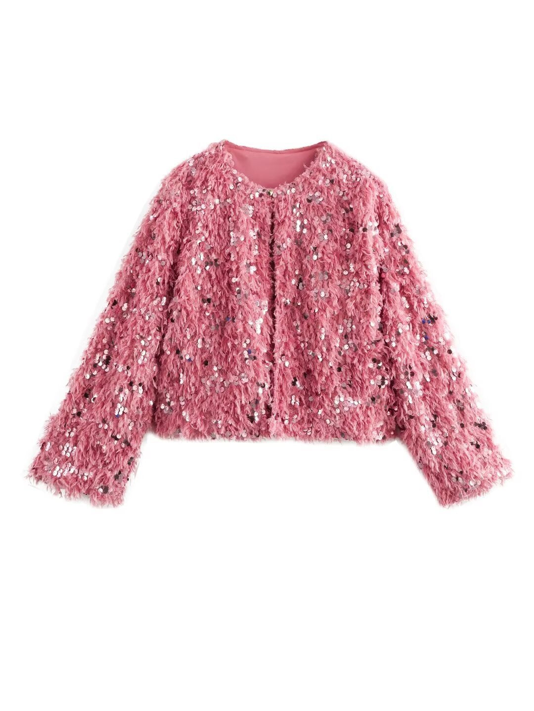 Femme Shimmery Fuzzy Crop Jakke Stilla