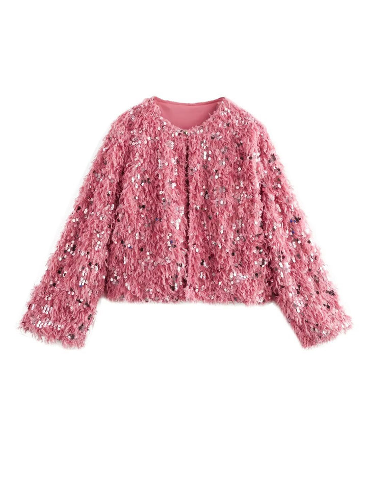Femme Shimmery Fuzzy Crop Jakke Stilla