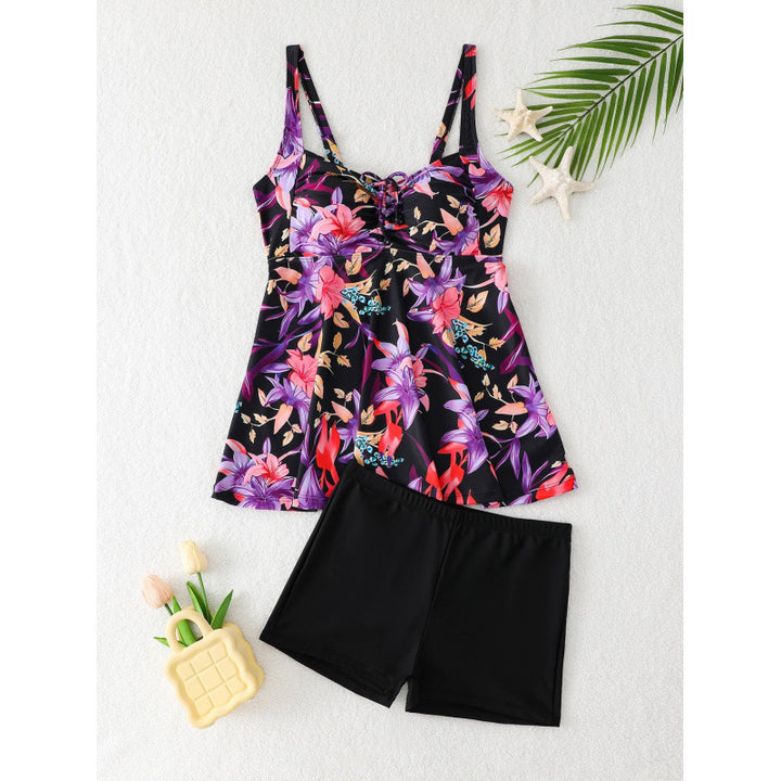 Dame Tankini med blomstret overdel og behagelige shorts Stilla