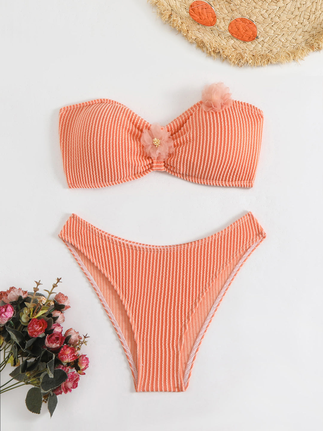 Dame stribet bandeau bikini sæt Stilla