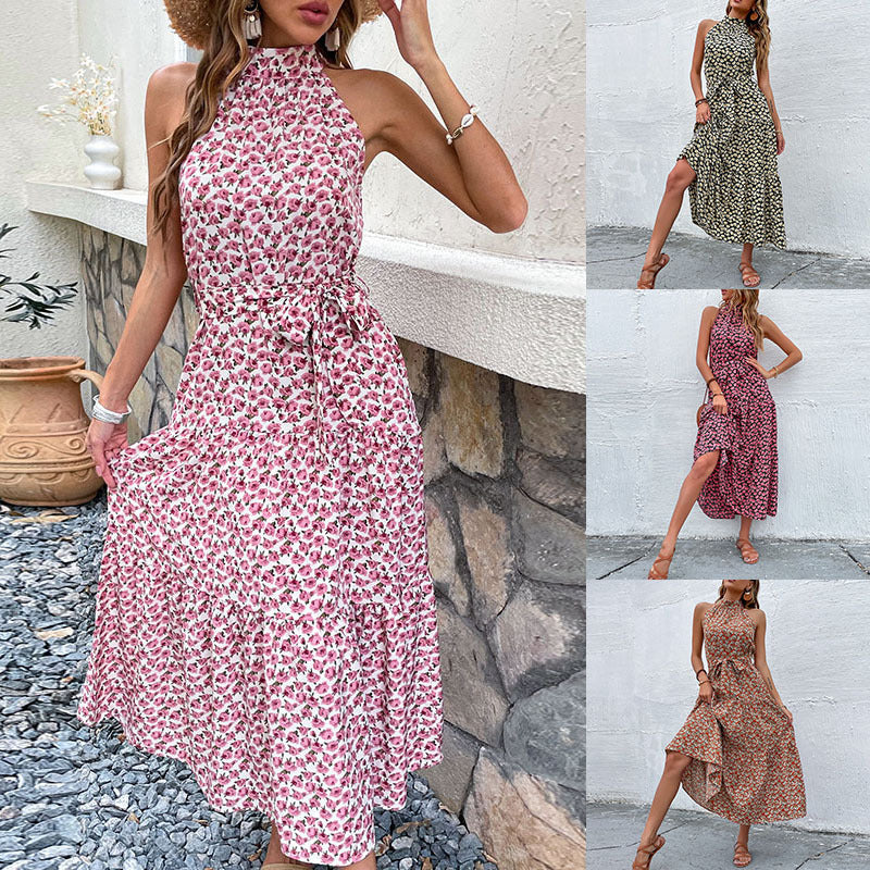 Dame Floral Print Højkrave Maxikjole Stilla
