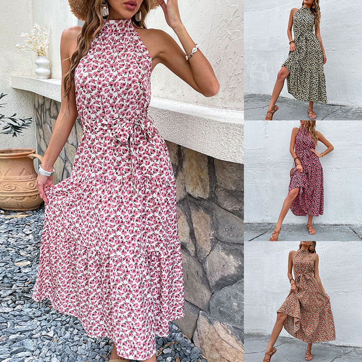 Dame Floral Print Højkrave Maxikjole Stilla
