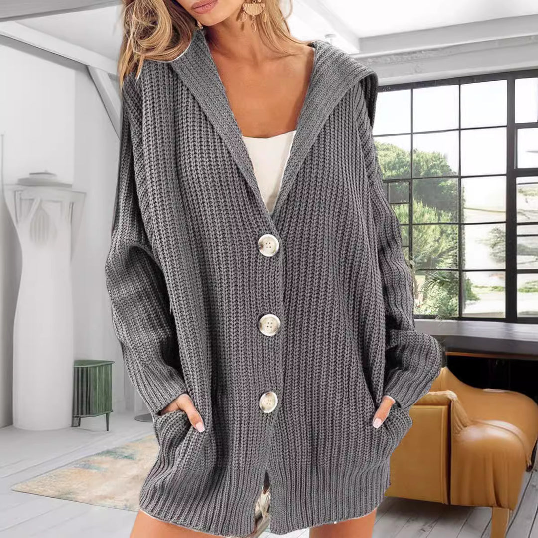Dame oversized strikjakke med åben front og praktiske lommer Stilla