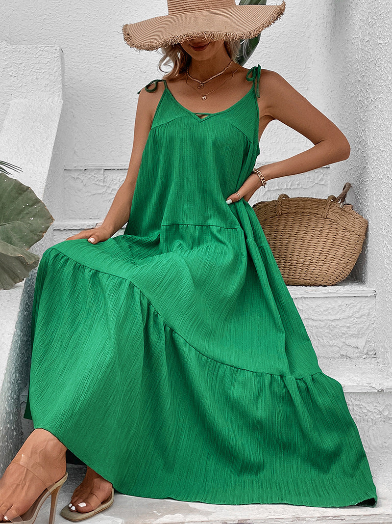 Femme Stribet Maxi-Kjole med justerbare Spaghetti-Stropper Stilla