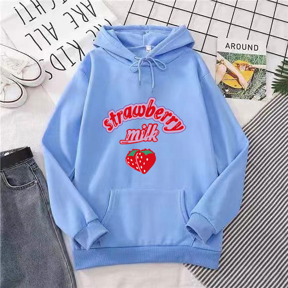 Dame hætte sweatshirt med munter jordbær mælk design Skovae