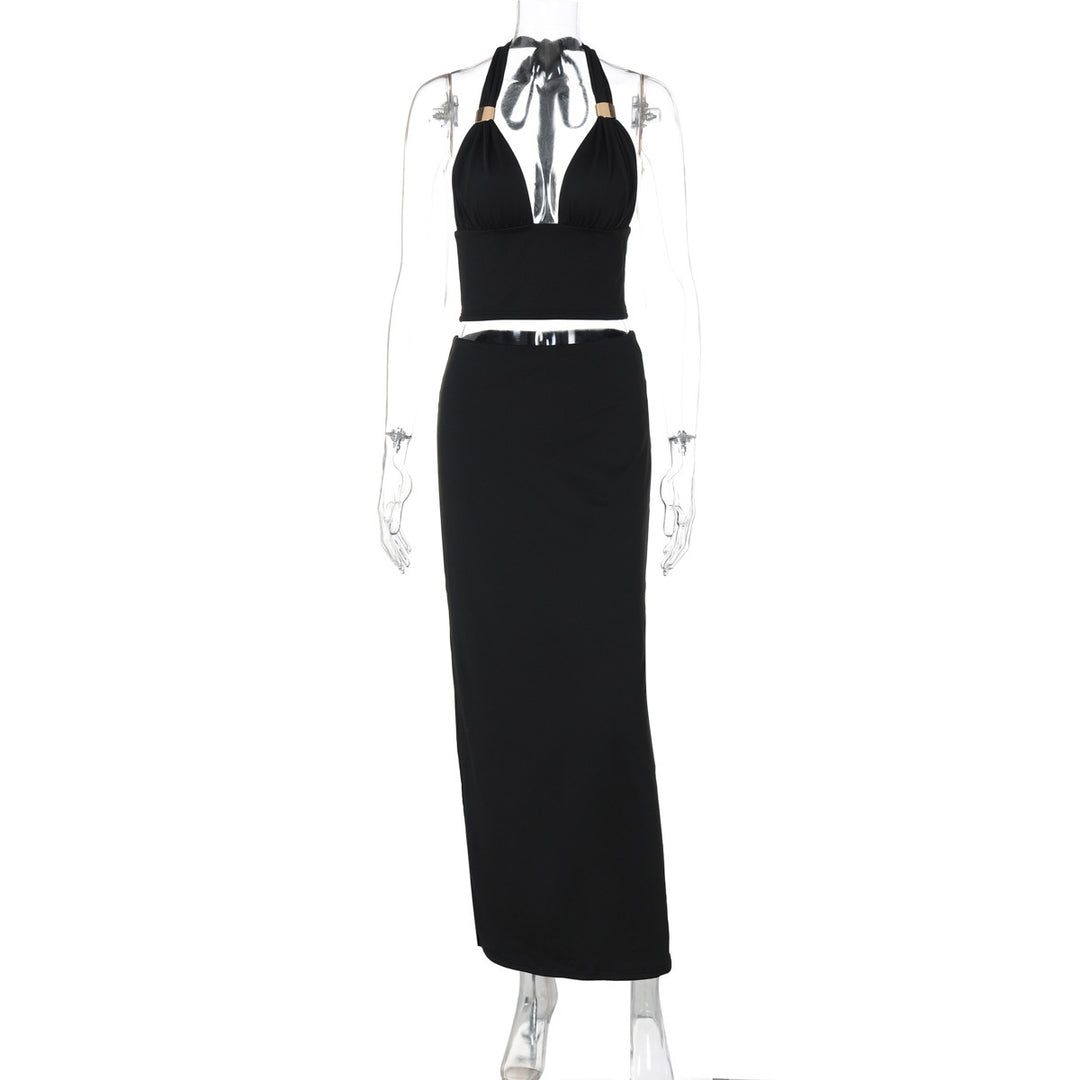 Dame Elegante sæt med cropped-top og maxinederdel i figursyet design Stilla