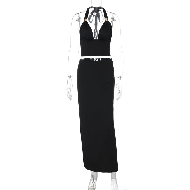 Dame Elegante sæt med cropped-top og maxinederdel i figursyet design Stilla