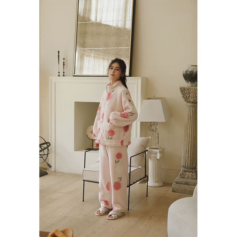 Damer Fluffy Jakke med blomstret Design Stilla
