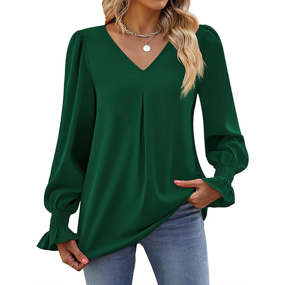 Dame elegant bluse med puffærmer Stilla
