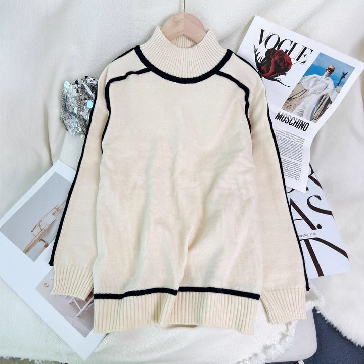 Dame stilfuld turtleneck sweater med kontrasterende kant Stilla