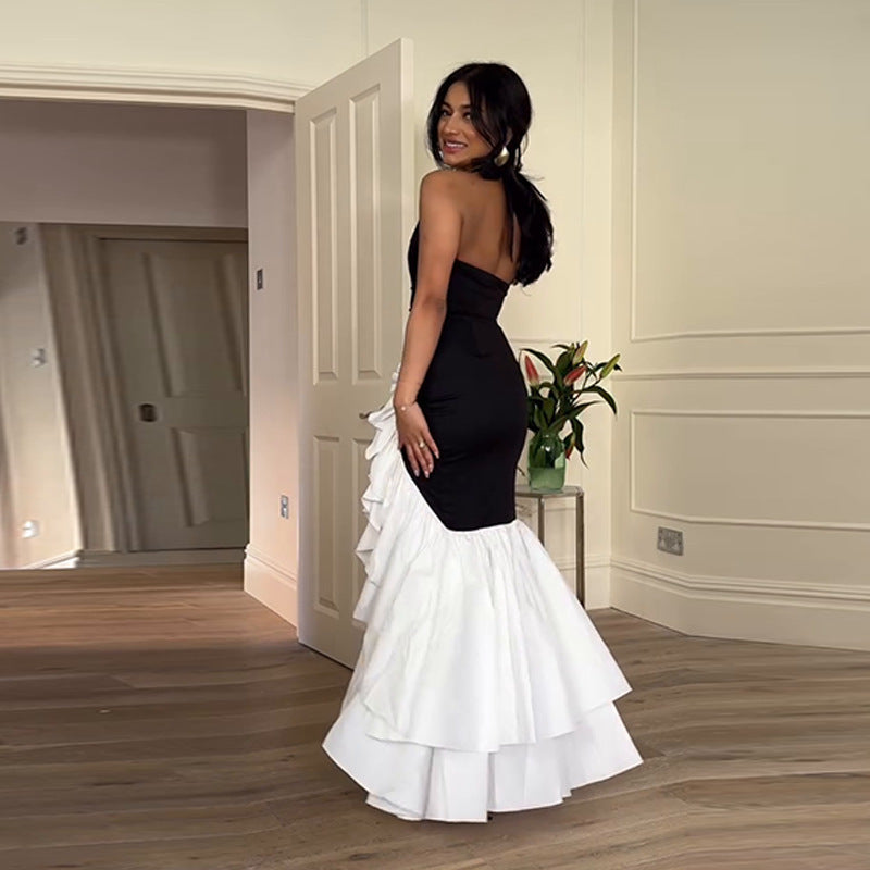 Dame Elegant Vaveldress med dyb V-udskæring og voluminøs flæseplet Stilla