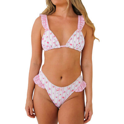 Dame bikini sæt med flæse design og blomster mønster Stilla