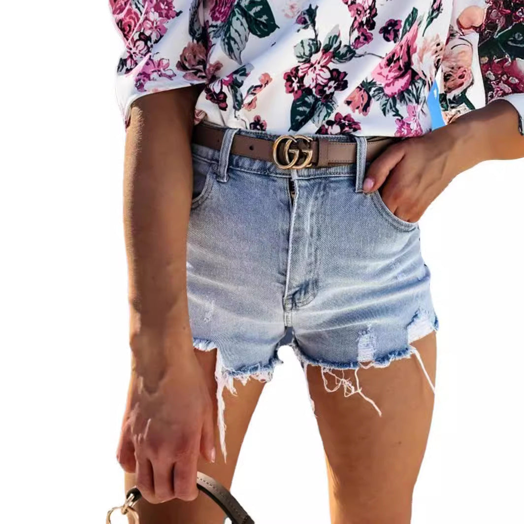 Dame Jeans-Shorts med frynset kant Stilla