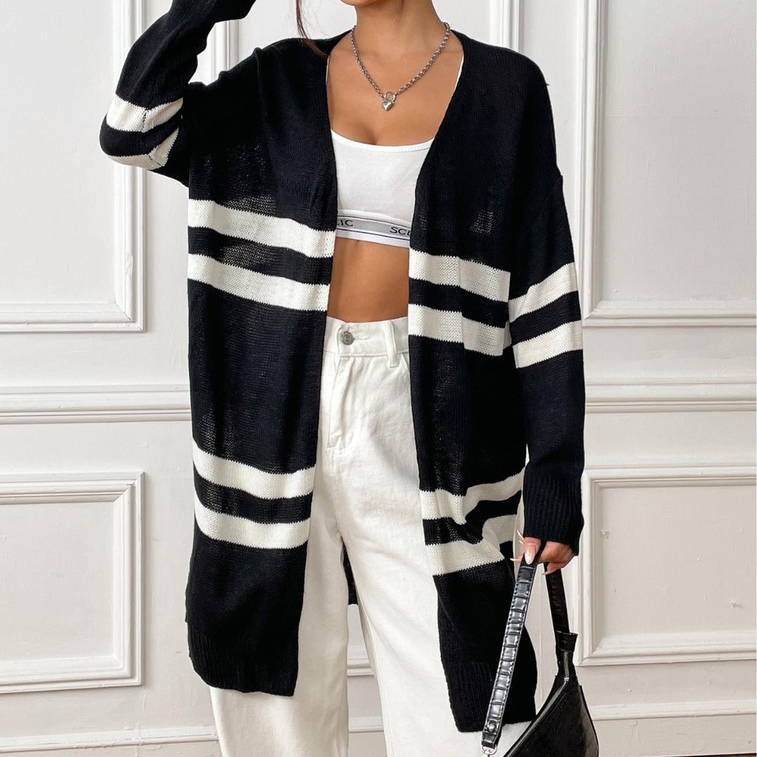 Dame afslappet strik cardigan med fashionable striber Stilla