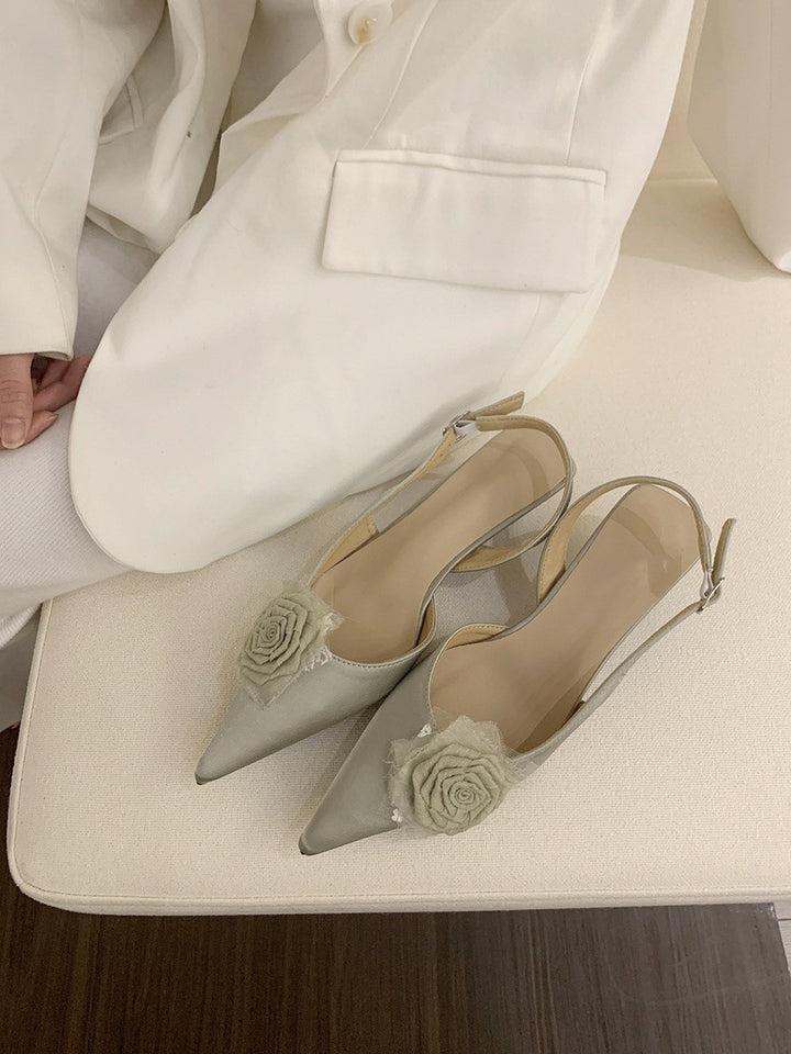 Damesko med blomsterdekorationer og spids tåområde, Slingback-hæle Stilla
