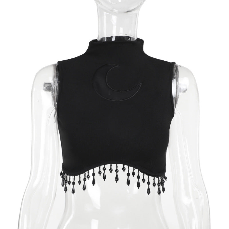 Dame elegant Crop-Top med perlepynt Skovae