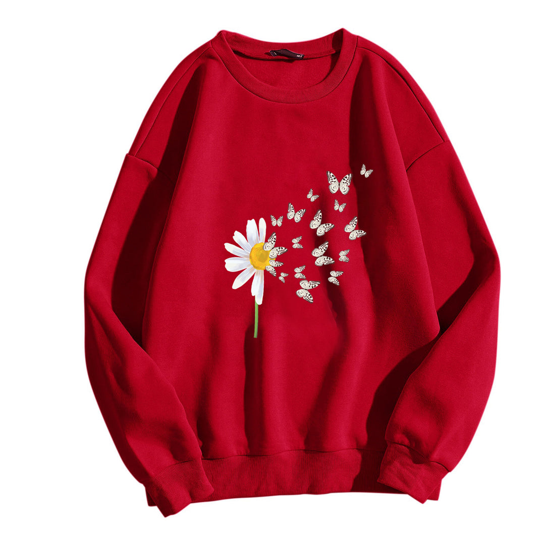 Kvinders sweatshirt med blomster sommerfugledesign Skovae