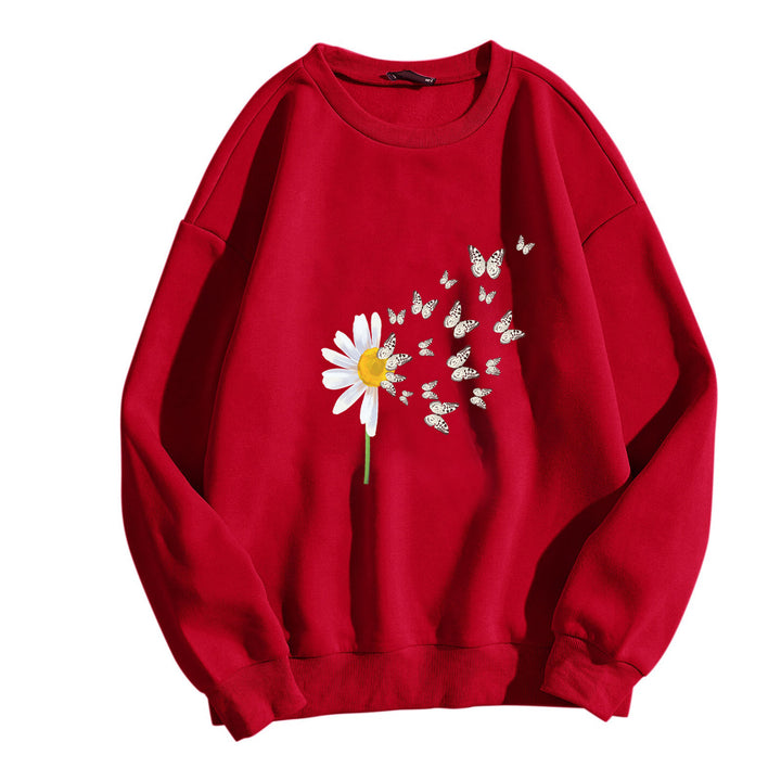 Kvinders sweatshirt med blomster sommerfugledesign Skovae