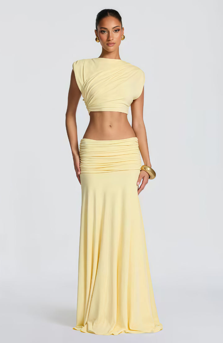 Dame Elegant Wrap Kjole med Draperet Top og Flydende Nederdel Skovae