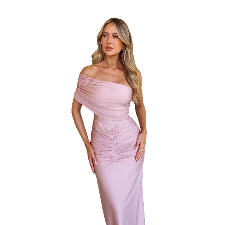 Dame Elegant Aften Kjole med Asymmetrisk Design og Samlinger
