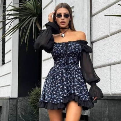 Dame Legende Blomsterkjole med Flæsedetaljer og Off-Shoulder-Udskæring Stilla