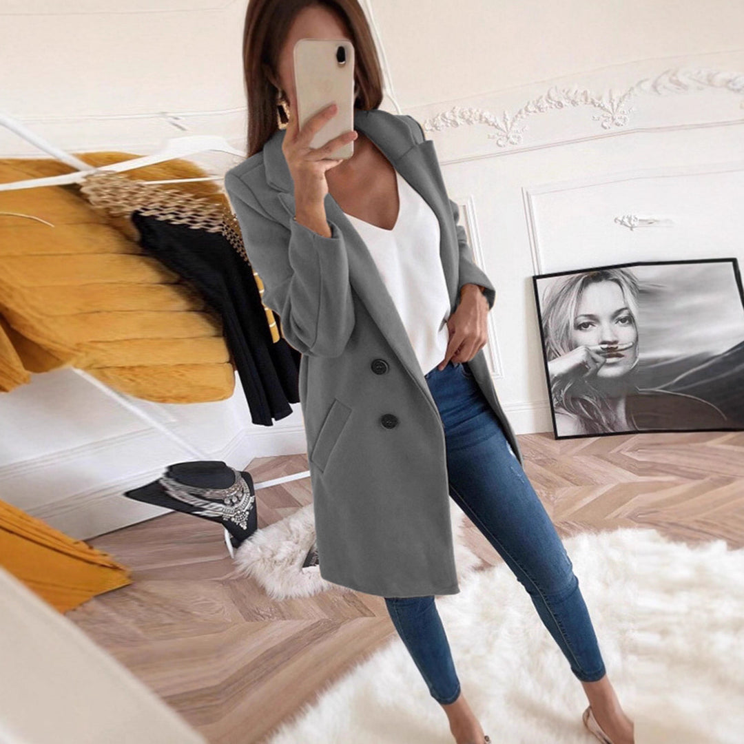 Damer elegant og varm lang blazer med dobbelt knaplukning Stilla