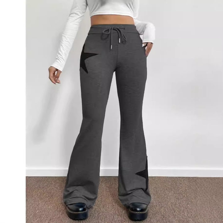 Dame casual sweatpants med bred ben og stjernemotiv Skovae