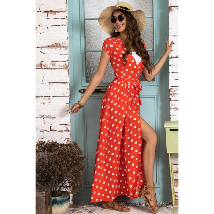 Dame Polka Dot Wrap Maxikjole med Bind Stilla