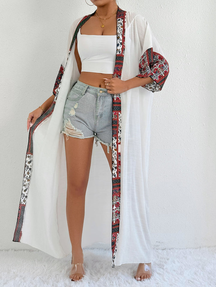 Kvinde Floral Prydet Kimono Stil Cover-Up Stilla
